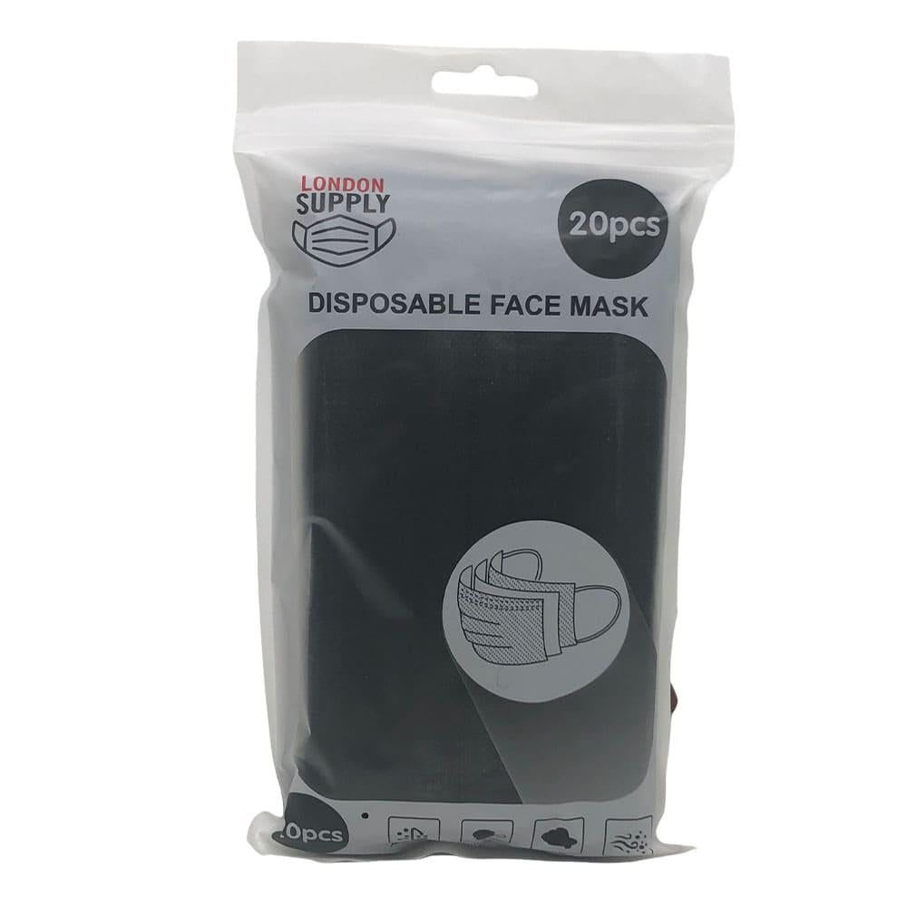 Mascarilla Desechable London 3 Pliegues Negro 20 Piezas
