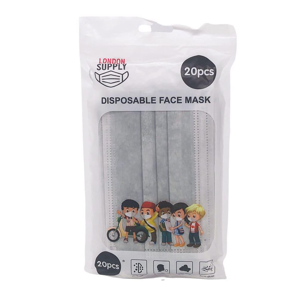 Mascarilla Desechable London 3 Pliegues Gris Claro Infantil 20 Piezas