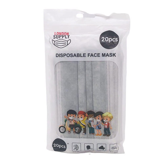 Mascarilla Desechable London 3 Pliegues Gris Claro Infantil 20 Piezas