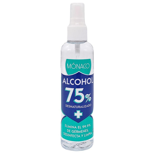 Alcohol Mónaco Desnaturalizado al 75% Con Atomizador 120 ml