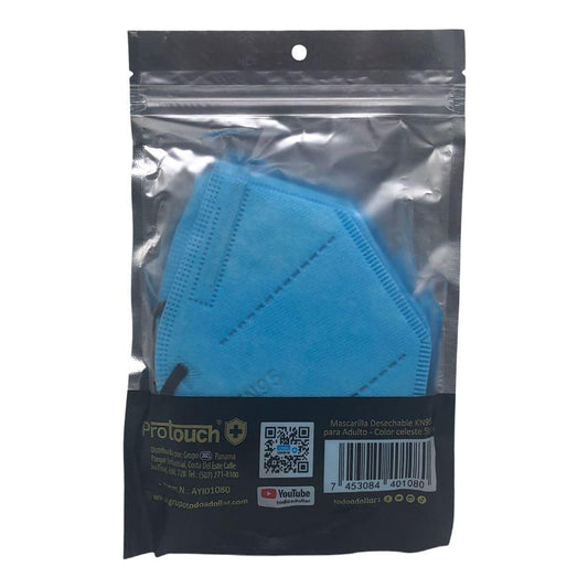 Mascarilla Desechable KN95 Protouch Celeste 5 Piezas