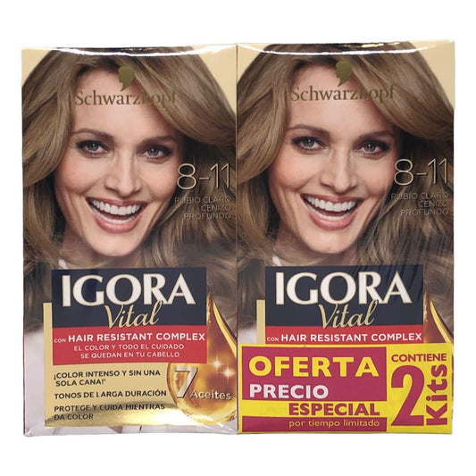 2 Kit de Tinte Igora Vital Rubio Claro Cenizo Profundo 8-11