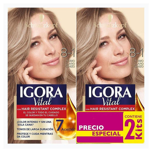 Tinte Igora Vital Rubio Claro Cenizo 8-1 Kit de 2 Piezas