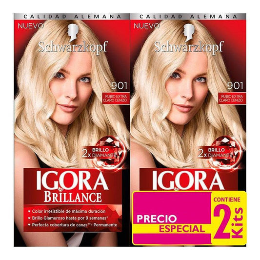 Tinte Igora Brillance Rubio Extra Claro 901 Kit de 2 Piezas