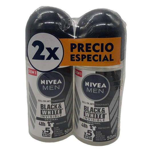 Desodorante Roll On Nivea Black & White Invisible Original 2 Piezas