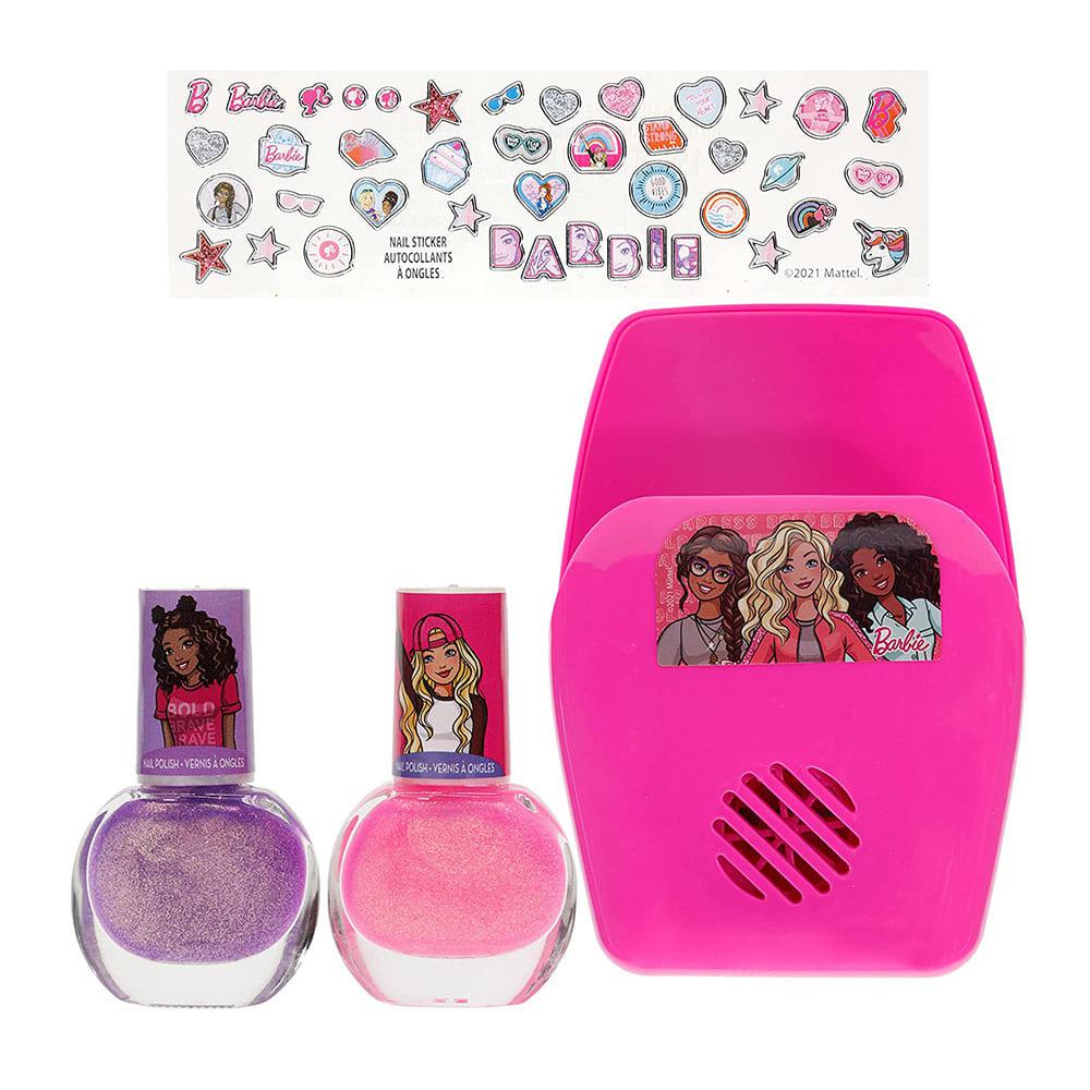 Kit de Esmaltes y Secador de Uñas Barbie Para Niña