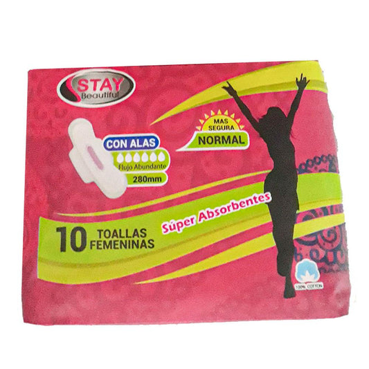 Toallas Sanitarias Con Alas Stay Beautiful 10 Unidades