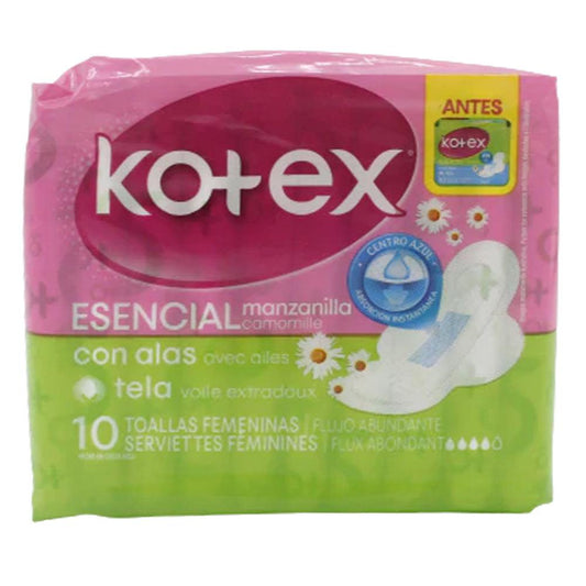 Toalla Sanitaria Kotex Esencial de Manzanilla 10 Piezas