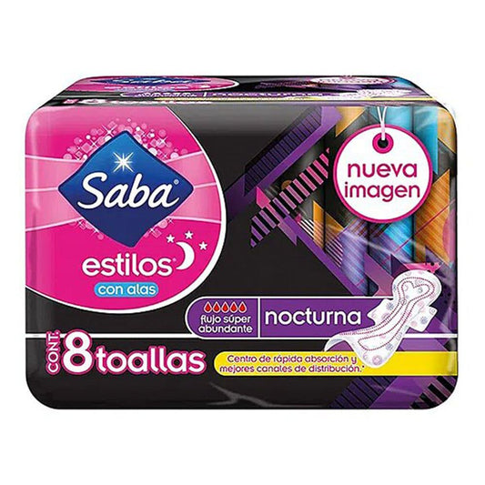 Toallas Sanitarias Saba Estilo Nocturno 8 Piezas