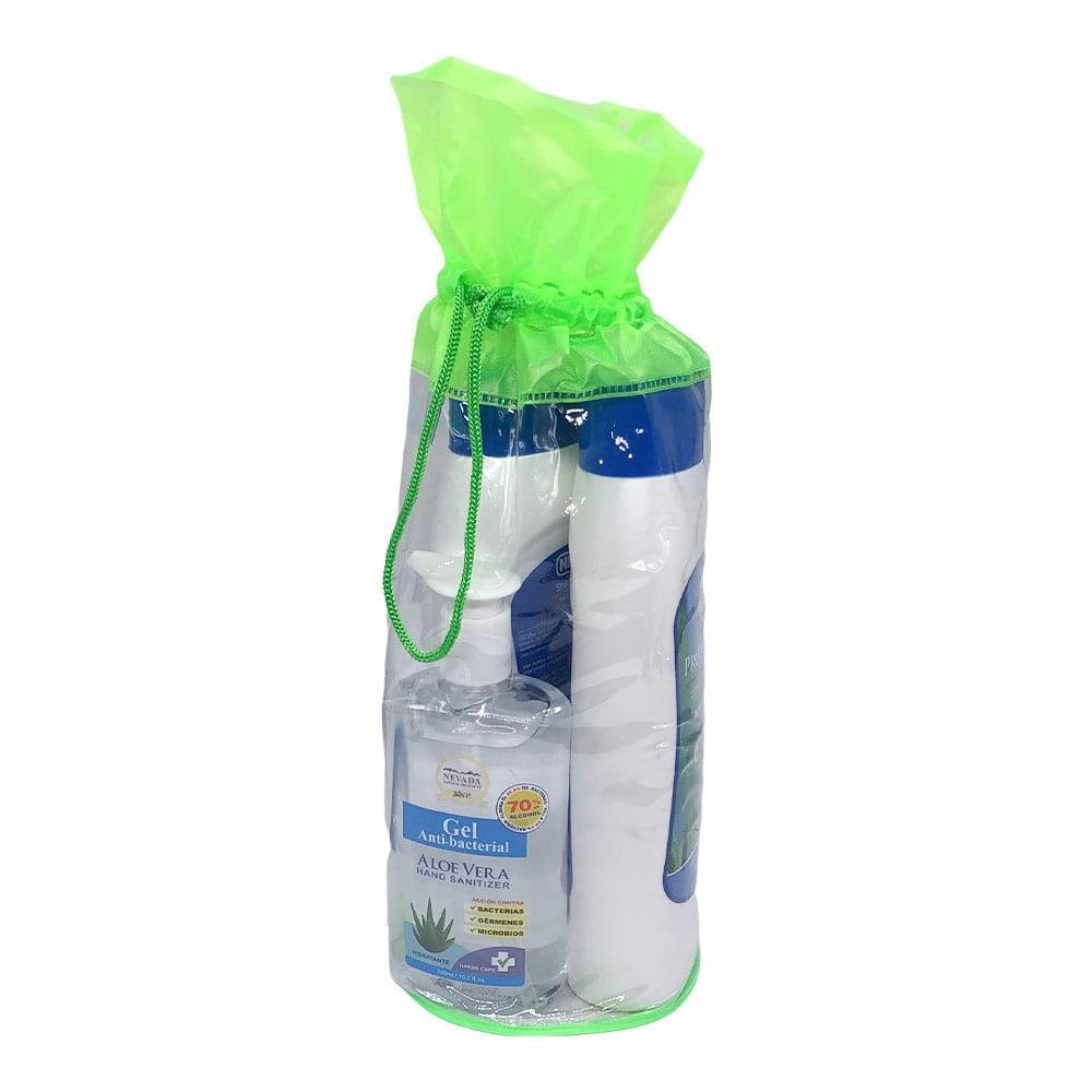Set de Shampoo Acondicionador y Gel Antibacterial Nevada Con Aloe Vera