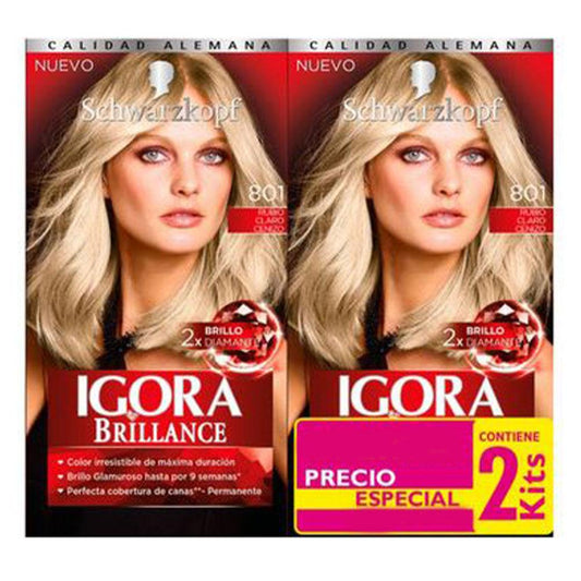 Tinte Igora Brillance Rubio Claro Cenizo 801 Kit de 2 Piezas