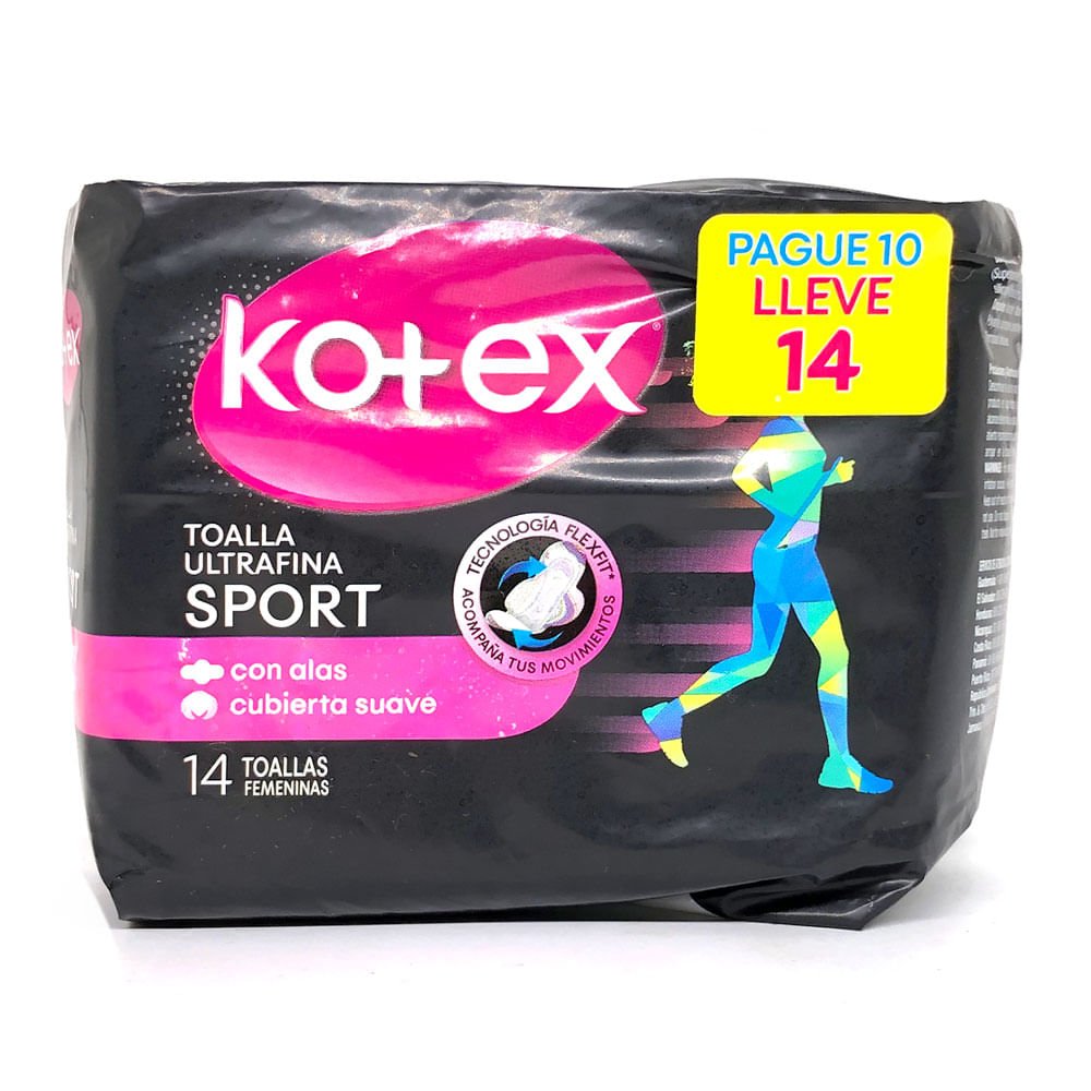 Toallas Sanitaria Kotex Ultrafina Sport Con Alas 14 Unidades