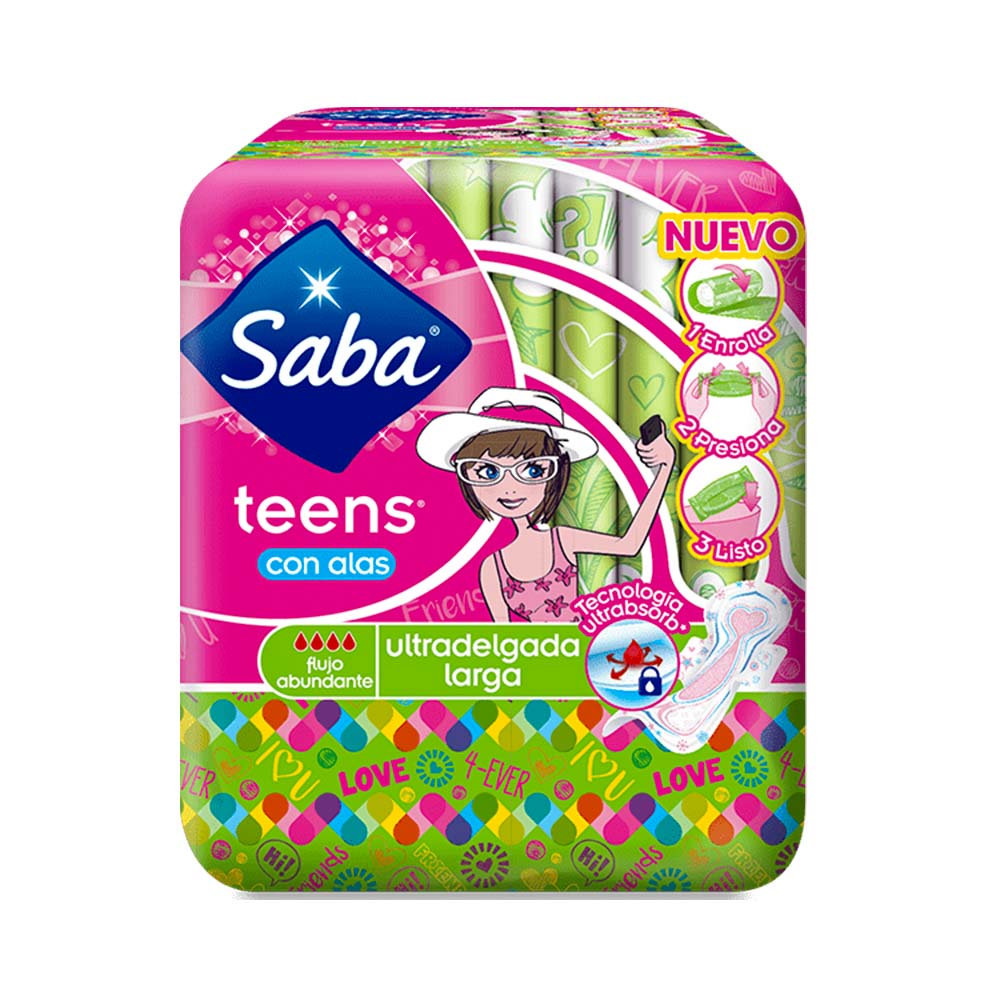 Toallas Sanitarias Saba Teens Con Alas 10 Unidades