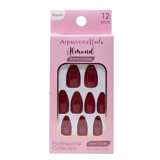 Uñas Falsas Aquavera Almond 3 Para Dama 12 Piezas